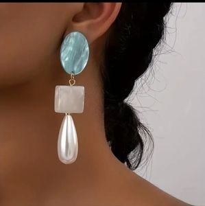 14K Gold Plated Long Resin Drop Different Geometric Earrings.